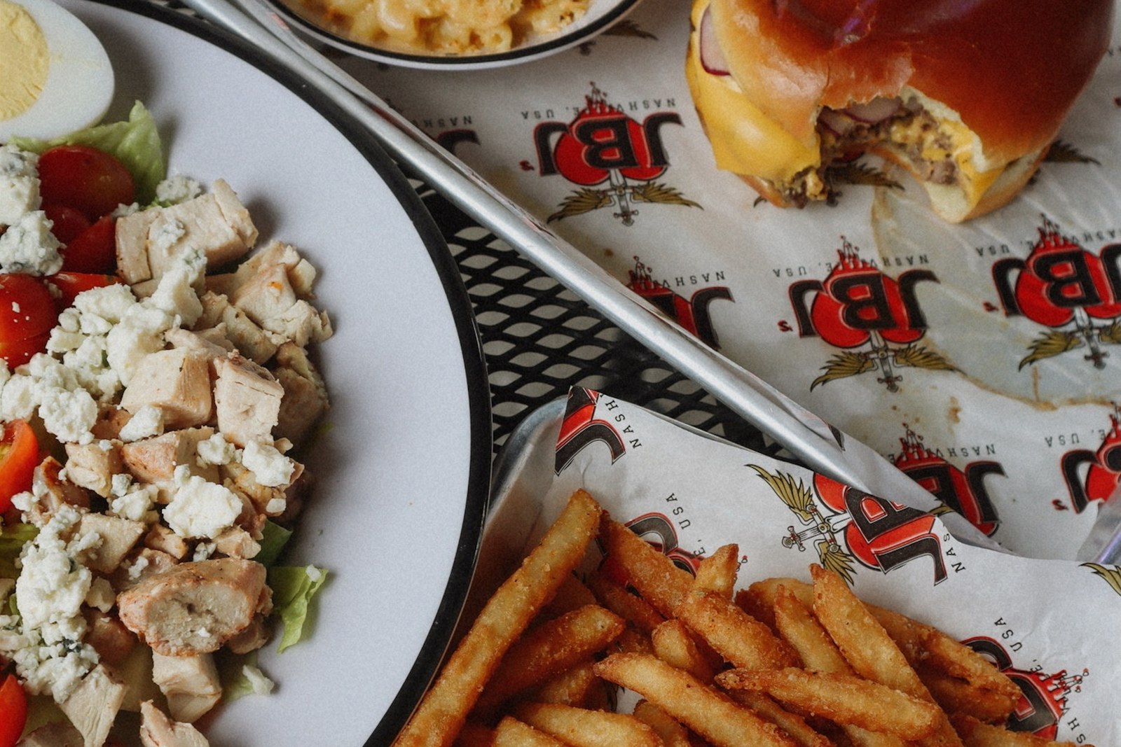 A table of plated food at a Nashville restaurant.